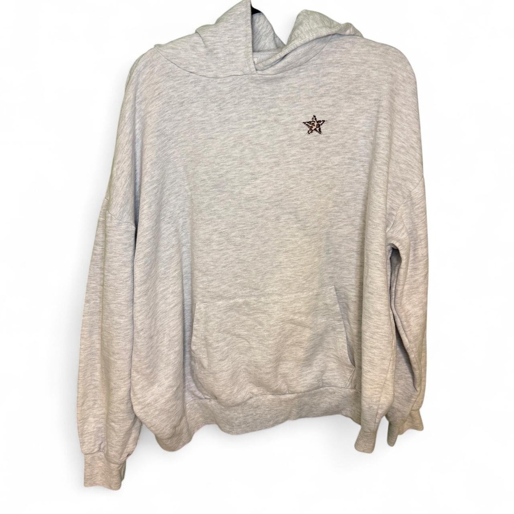Gray Aeropostale hoodie with leopard print star, size XL